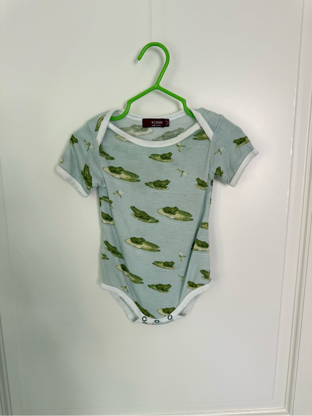 MilkBarn Green Frog Baby Bodysuit Onesie 6-12M Bamboo & Short Sleeves